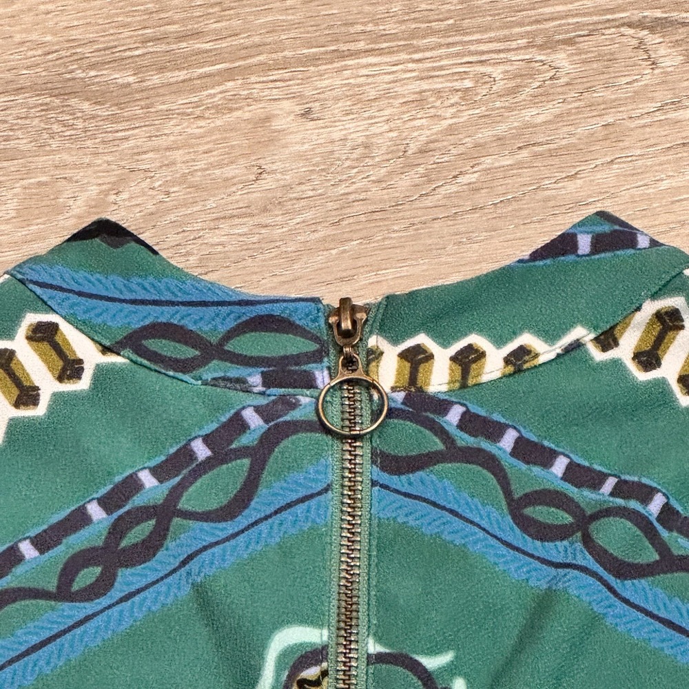 Free People Dress XS Green Stella Printed‎ Mock Neck Long Sleeve Boho Mini - Picture 6 of 9